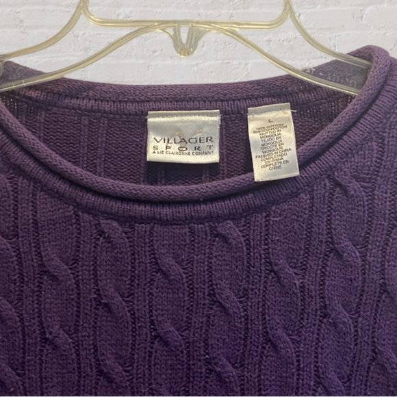 VINTAGE VILLAGER SPORT (LIZ CLAIBORNE) -- Sweater, Purple Cable Knit Long Sleeve - Picture 9 of 12